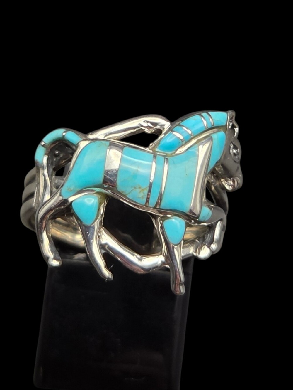 Silver Horse Ring with Turquoise Inlay - Women Jewelry 8